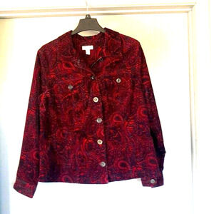 Charter Club Jacket Women’s Button Front red black paisley Corduroy Blazer sz 1X